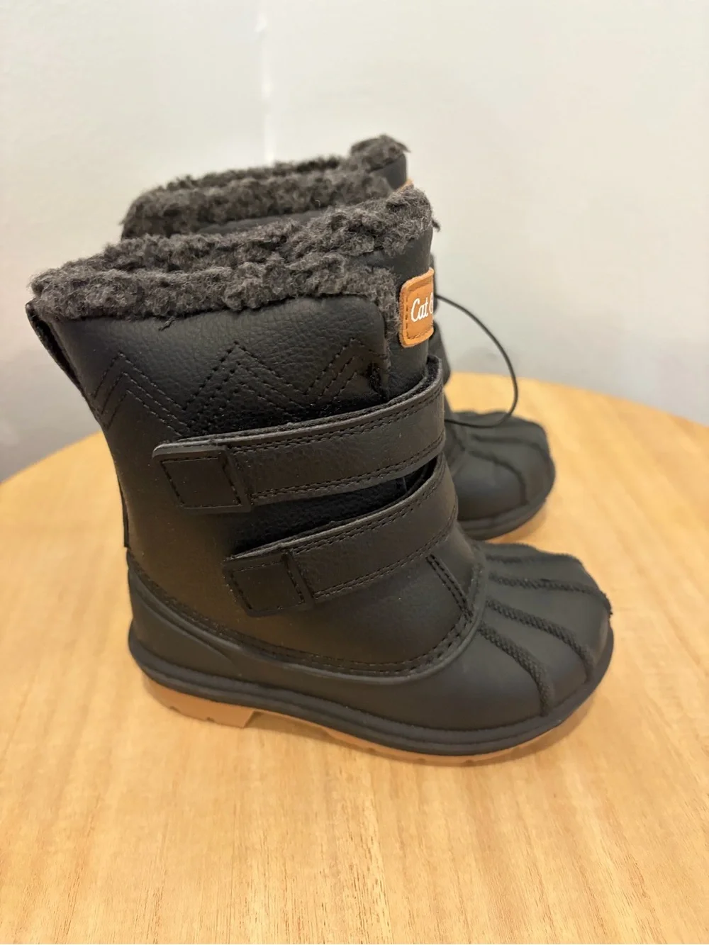 Cat & Jack Black Kids Snow Boots with Brown Logo Patch